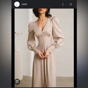 Lichi Button-embellished satin midi dress